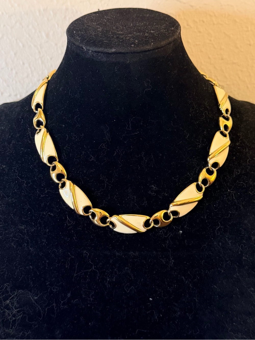Monet Gold and Cream Enamel Linked Necklace